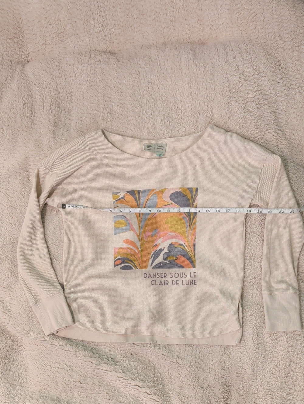 Anthropologie Cream Long-Sleeve Graphic Tee with Multicolor Abstract Print